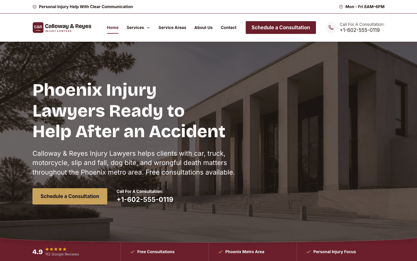 Calloway & Reyes Injury Lawyers website preview