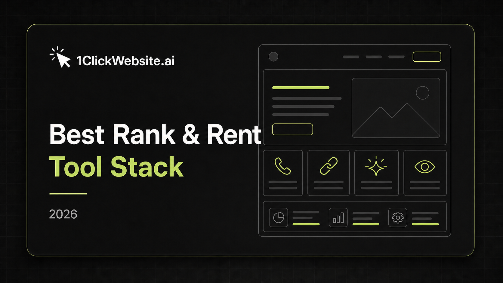 Best rank and rent tools in 2026 editorial graphic by 1ClickWebsite.ai