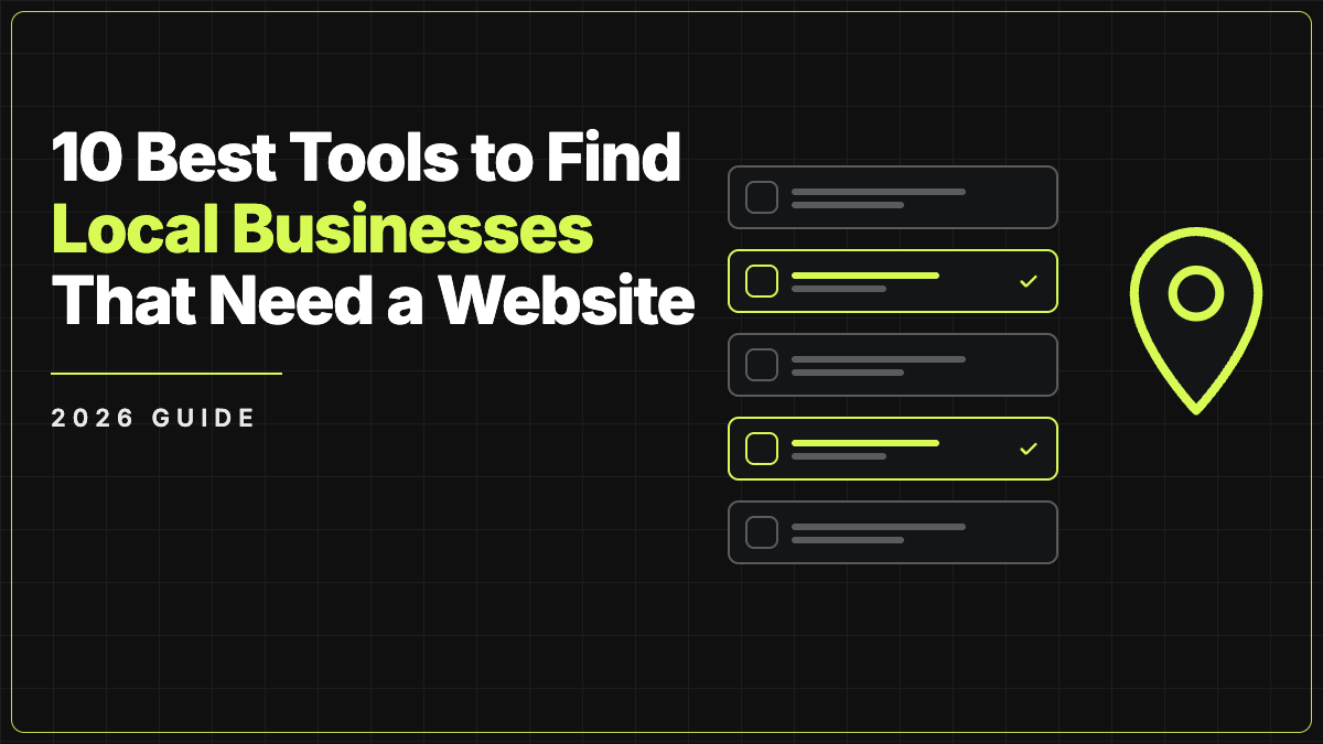 10 best tools to find local businesses that need a website: a prospect list next to a map pin