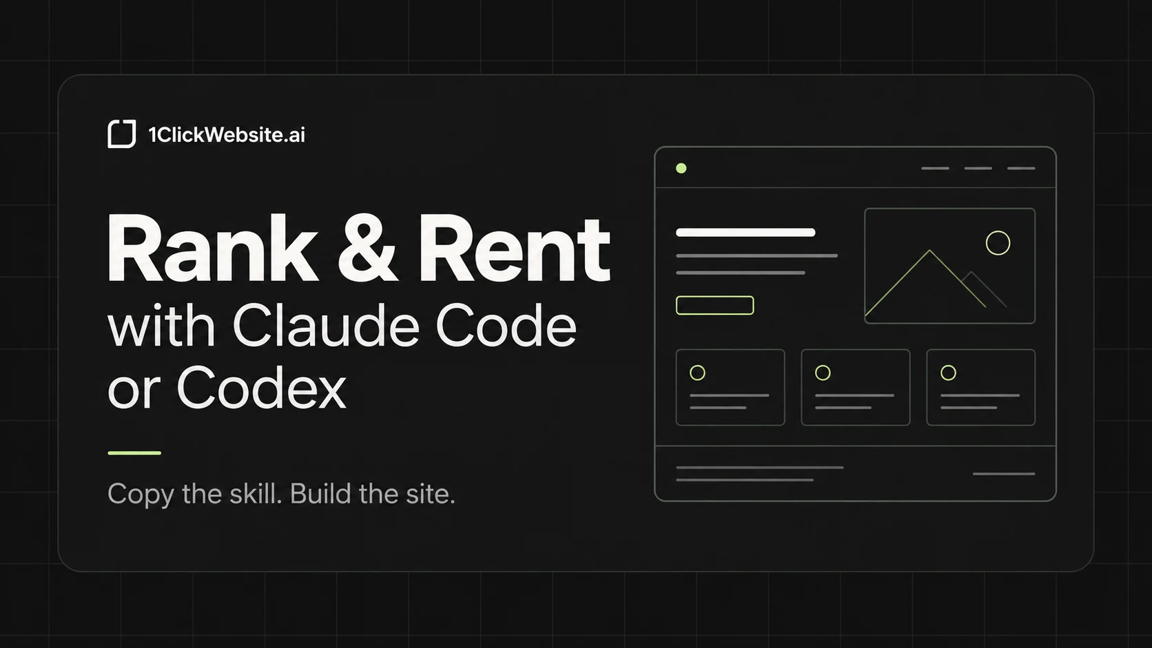 1ClickWebsite guide: Rank and rent with Claude Code or Codex. Copy the skill. Build the site.