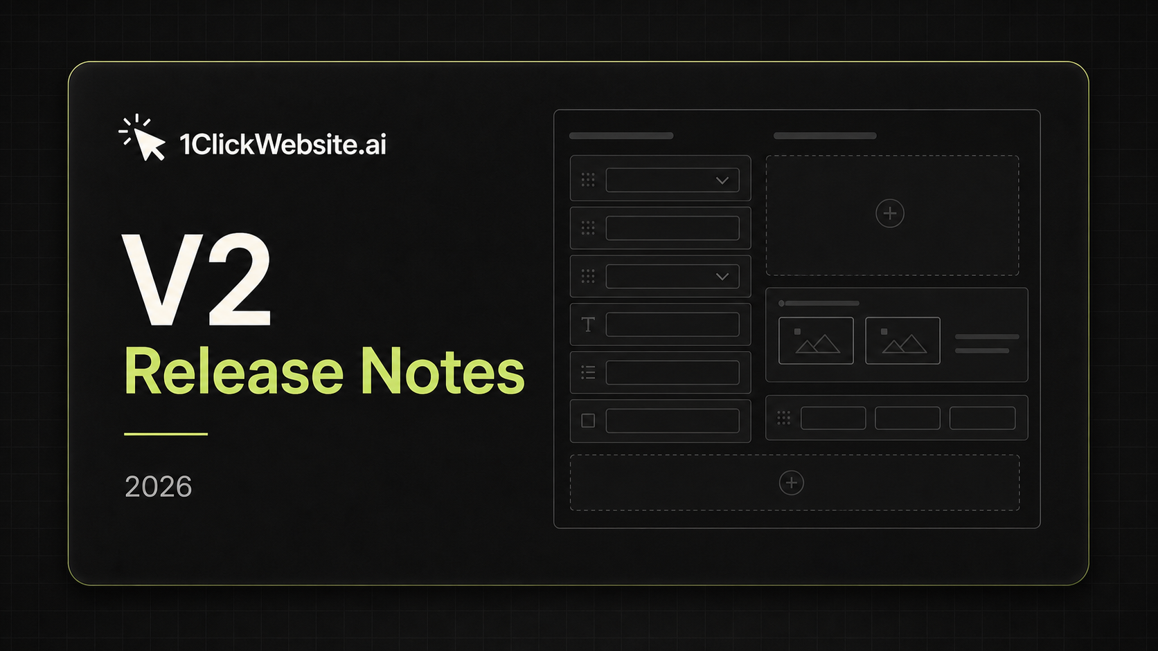 1ClickWebsite V2 release notes blog hero graphic