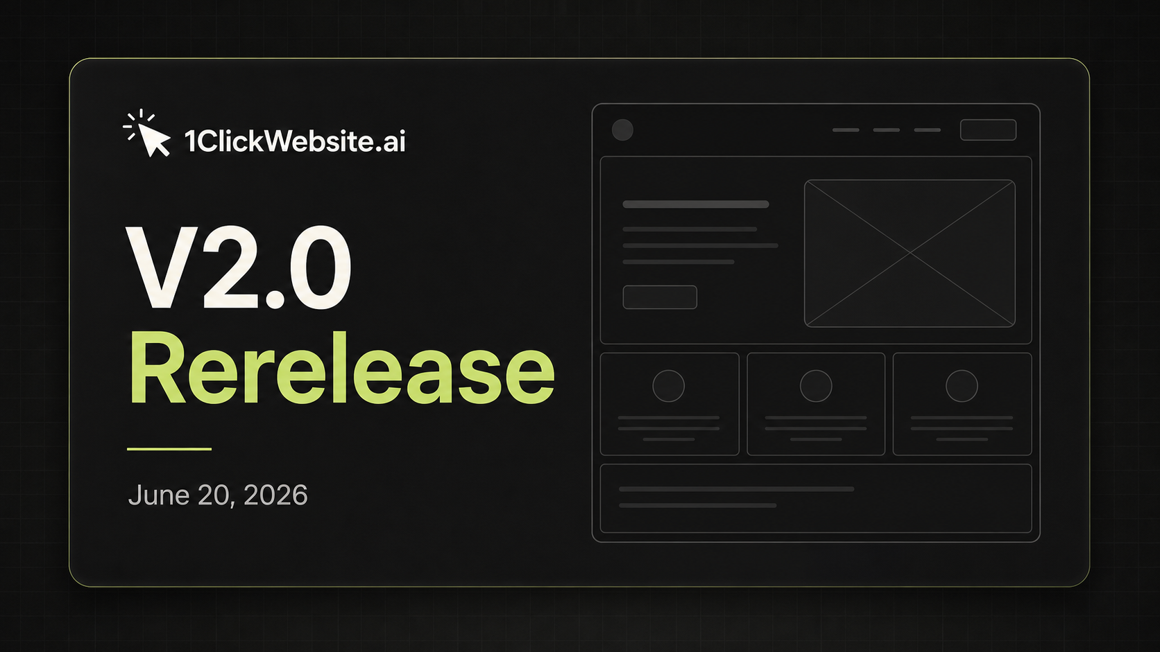 1ClickWebsite V2.0 rerelease announcement hero graphic